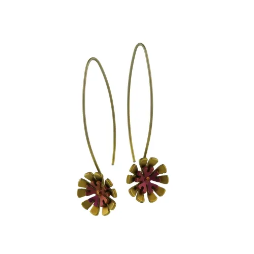 Double Ten Brown Petal Flower Drop & Dangle Earrings